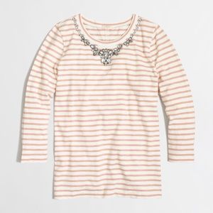 J. CREW Striped Jeweled Tee Pink Cream Small